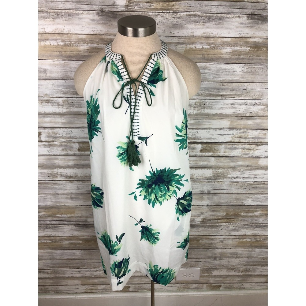 Isani Target   Dress White Green Floral Knee Length ‎ Sleeveless Sundress XS